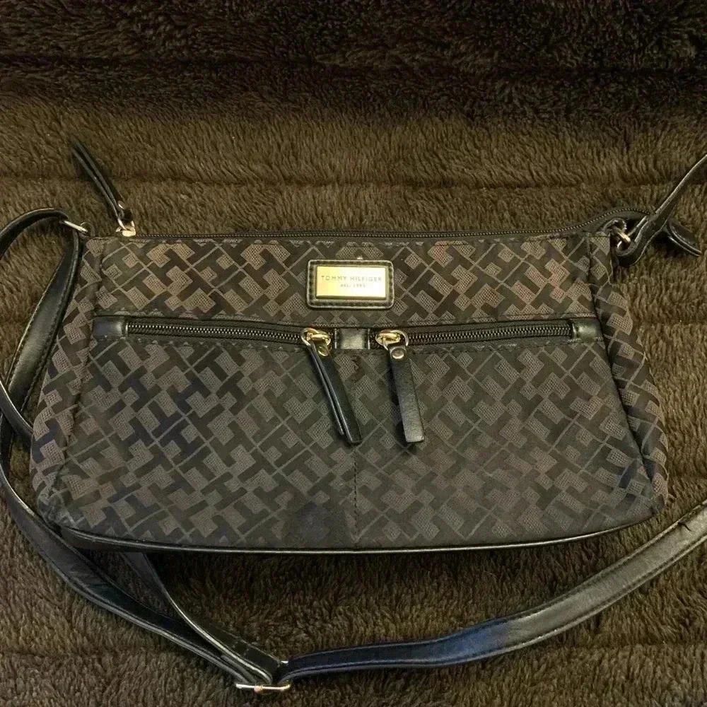Tommy Hilfiger Black Logo Printed Crossbody Bag Purse